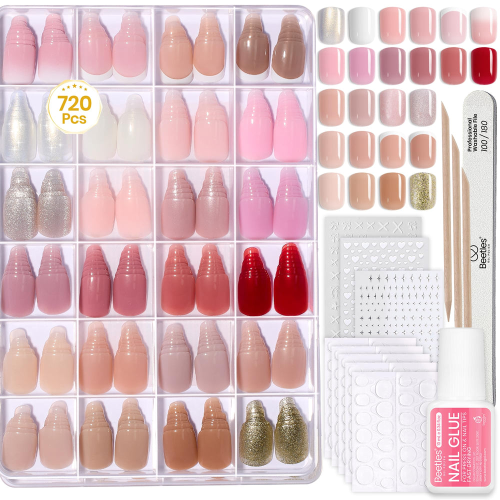 Beetles Press On Nails Kit Creamy Drizzle full set offers versatile DIY nails for quick style changes.