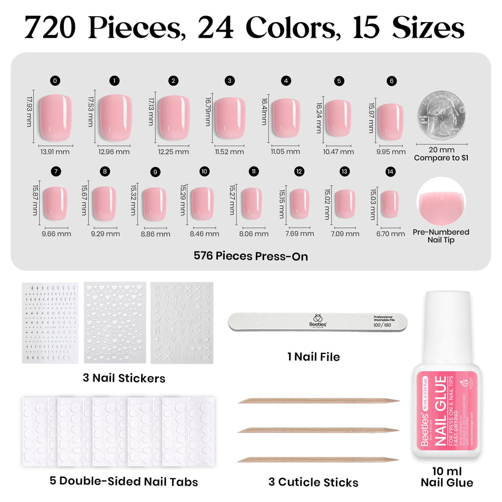 Beetles Press On Nails Kit Creamy Drizzle pink ombre nails on display for soft glam.