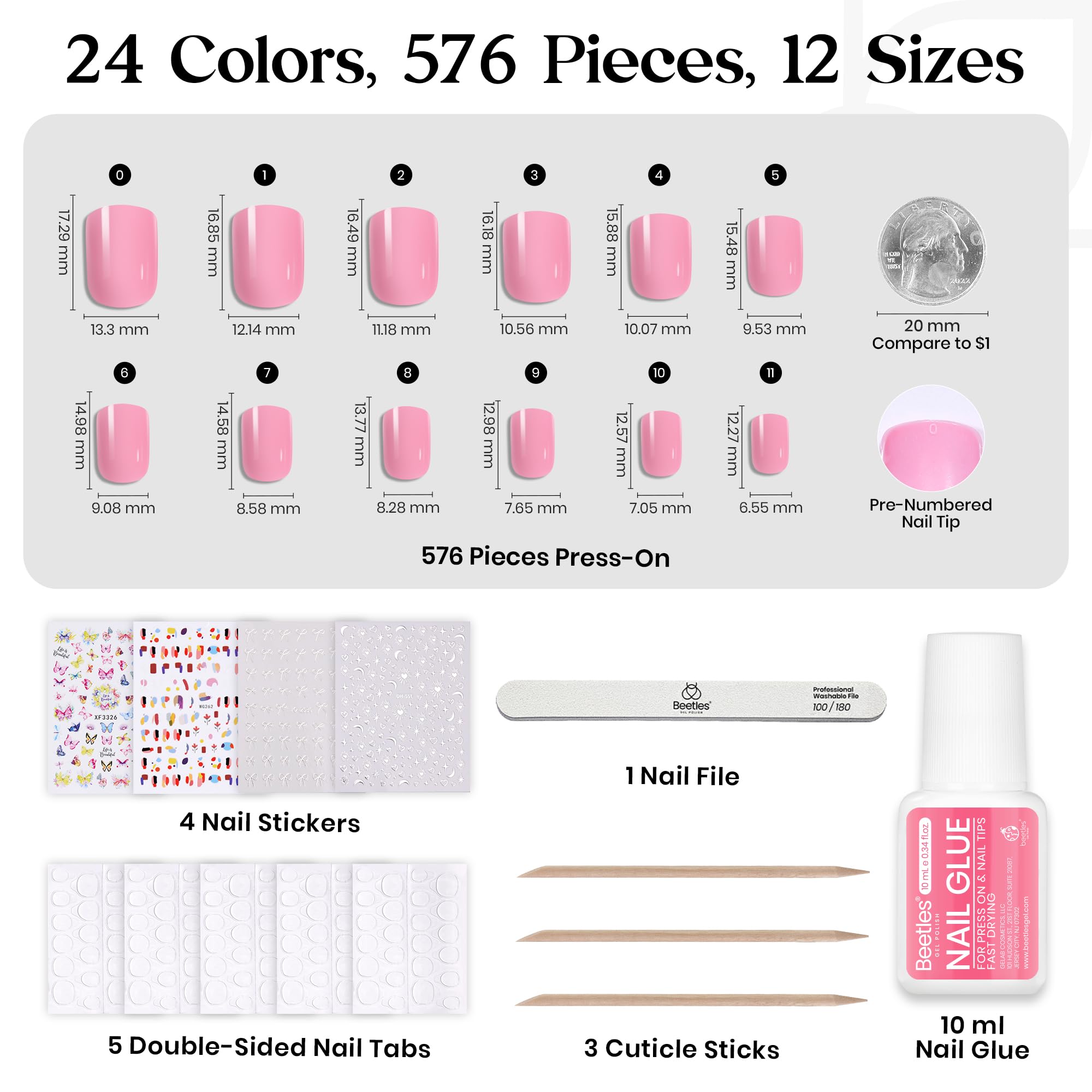 Beetles nail file and sticks facilitate shaping and nail art prep.
