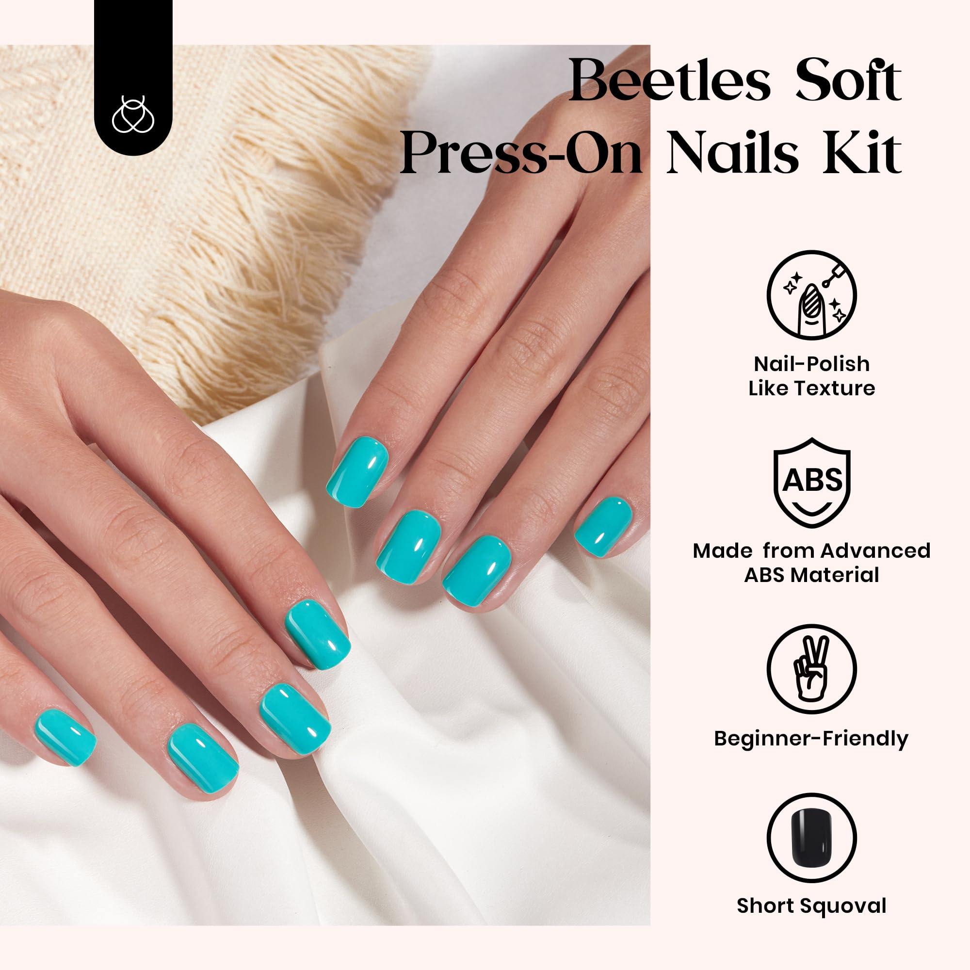 Beetles press-on short square nails highlight natural fit and comfortable everyday wear.
