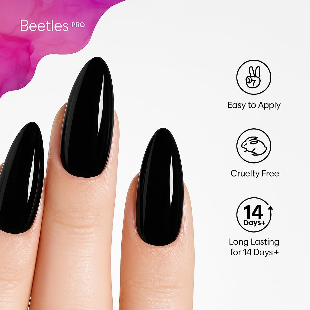 Beetles Pro Gel Top Coat bottle closeup shows crystal-clear gloss and longevity.