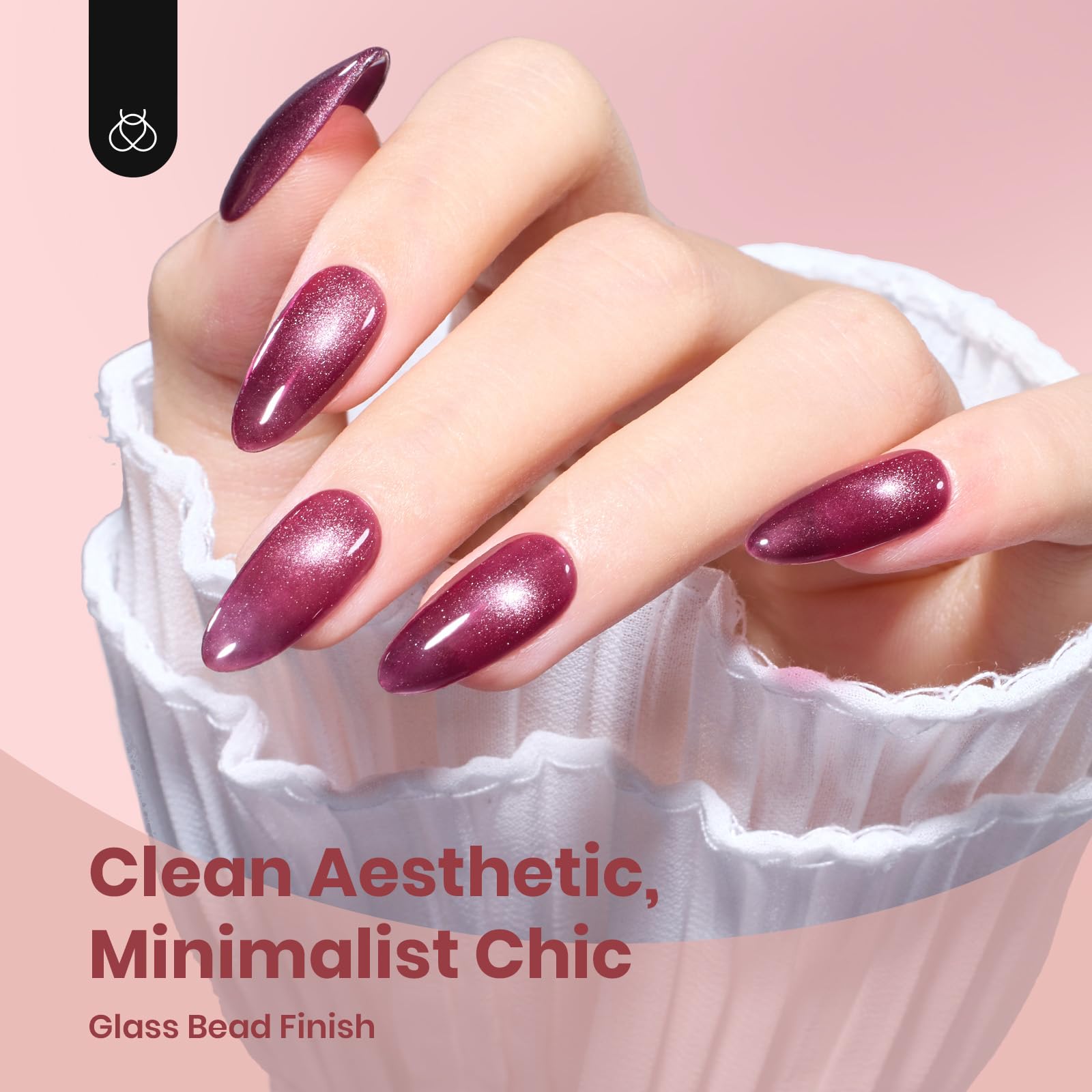 Beetles Purple Cat Eye Gel Polish bottle with gloss finish under curing light