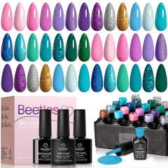 Beetles Purple gel nail polish set colors swatches showing long-lasting ocean-inspired hues.