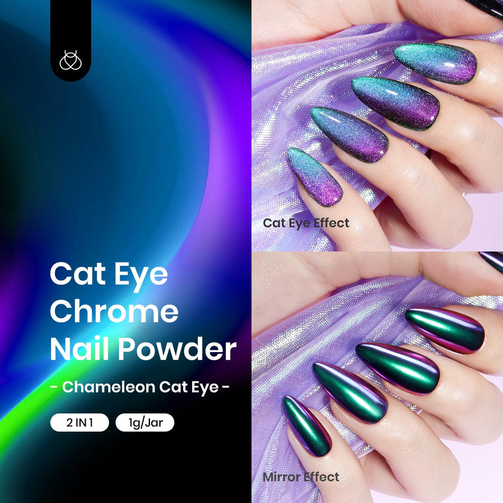 Beetles Rainbow Cat Eye nails with magnetic rainbow shift for dynamic design.