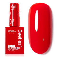 Beetles Red Gel Nail Polish close-up cap shows vibrant crimson for a long-lasting glossy manicure.