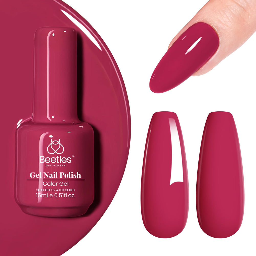 Beetles Red Gel Polish bottle shot highlighting long-lasting burgundy color