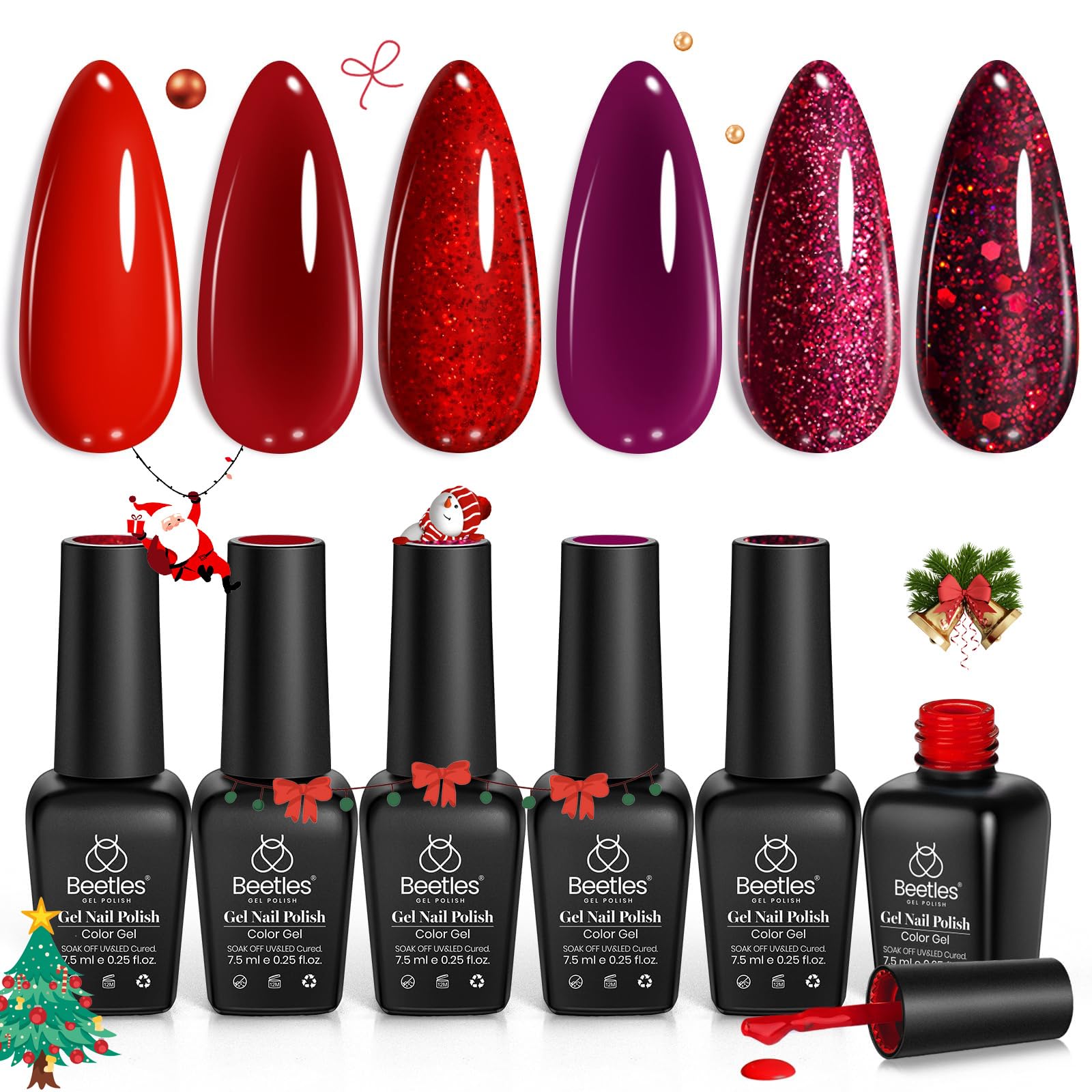 Beetles Gel Polish red poinsettia pack swatches for festive manicure
