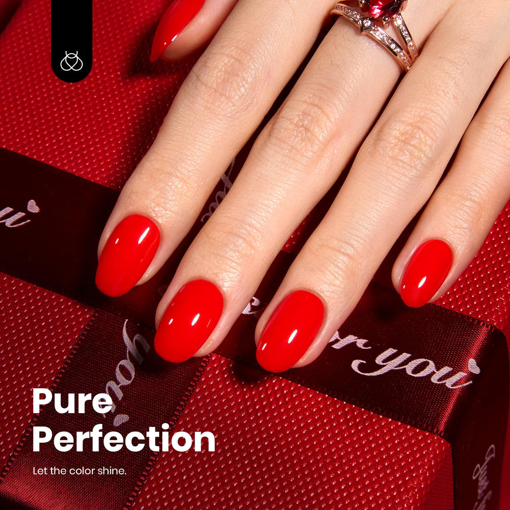 Beetles Red Gel Nail Polish under UV/LED lamp curing in 60–120 seconds per coat.