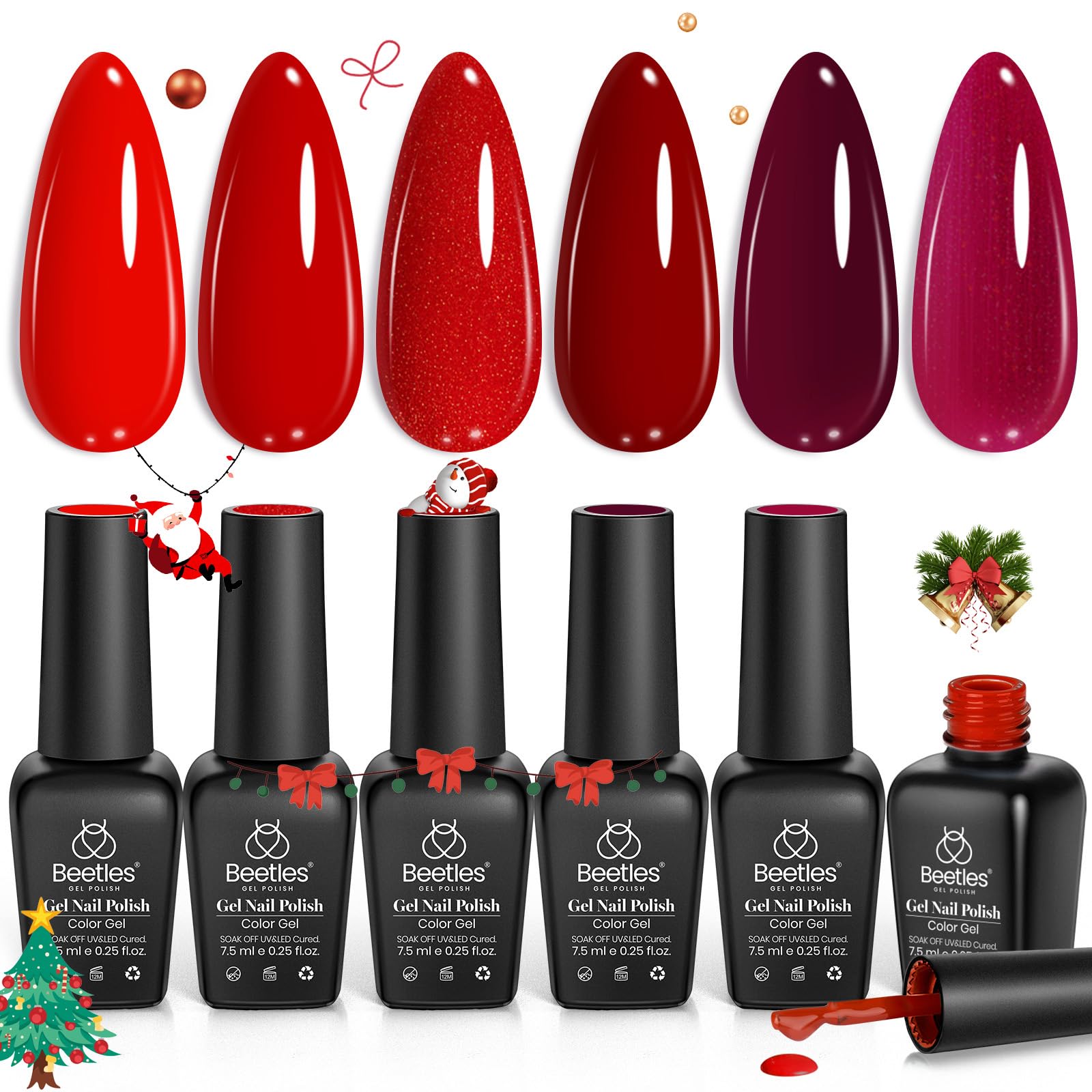 Beetles Red Gel Polish Set shows six shades for stylish holiday nails