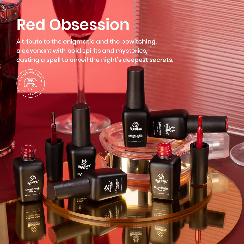 Beetles Shimmer Red bottle highlights a sparkling hue for party-ready nails