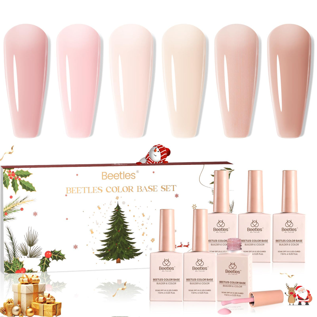 Beetles Rubber Base Gel Christmas packaging gift set, ideal for festive manicures.