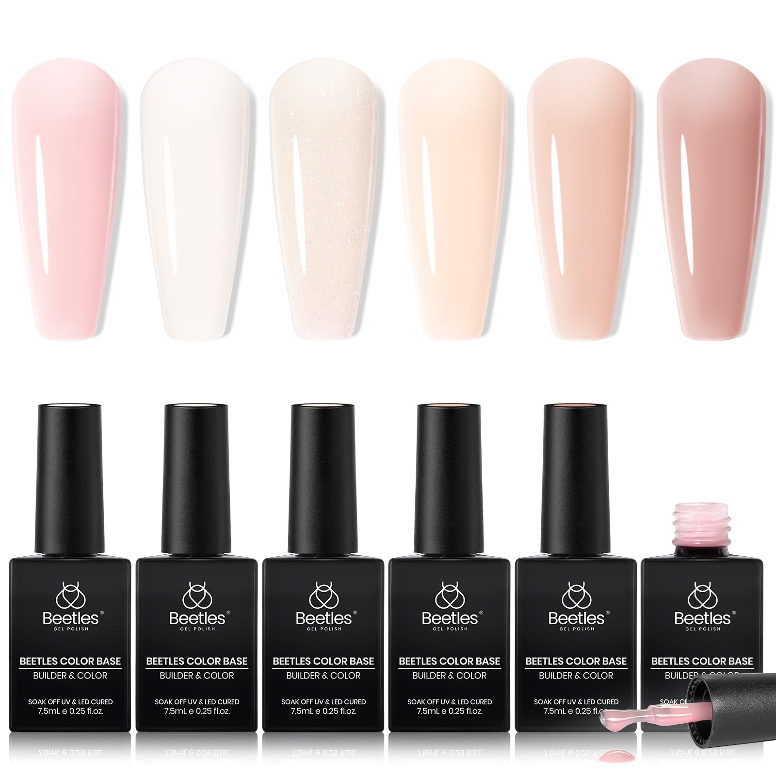 Beetles rubber base gel nails set shows durable base for longer-lasting manicures.