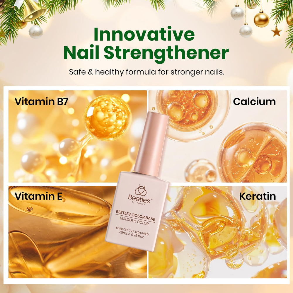 Beetles Rubber Base Gel nude six-color bottle close-up, showcasing versatile nude shades.