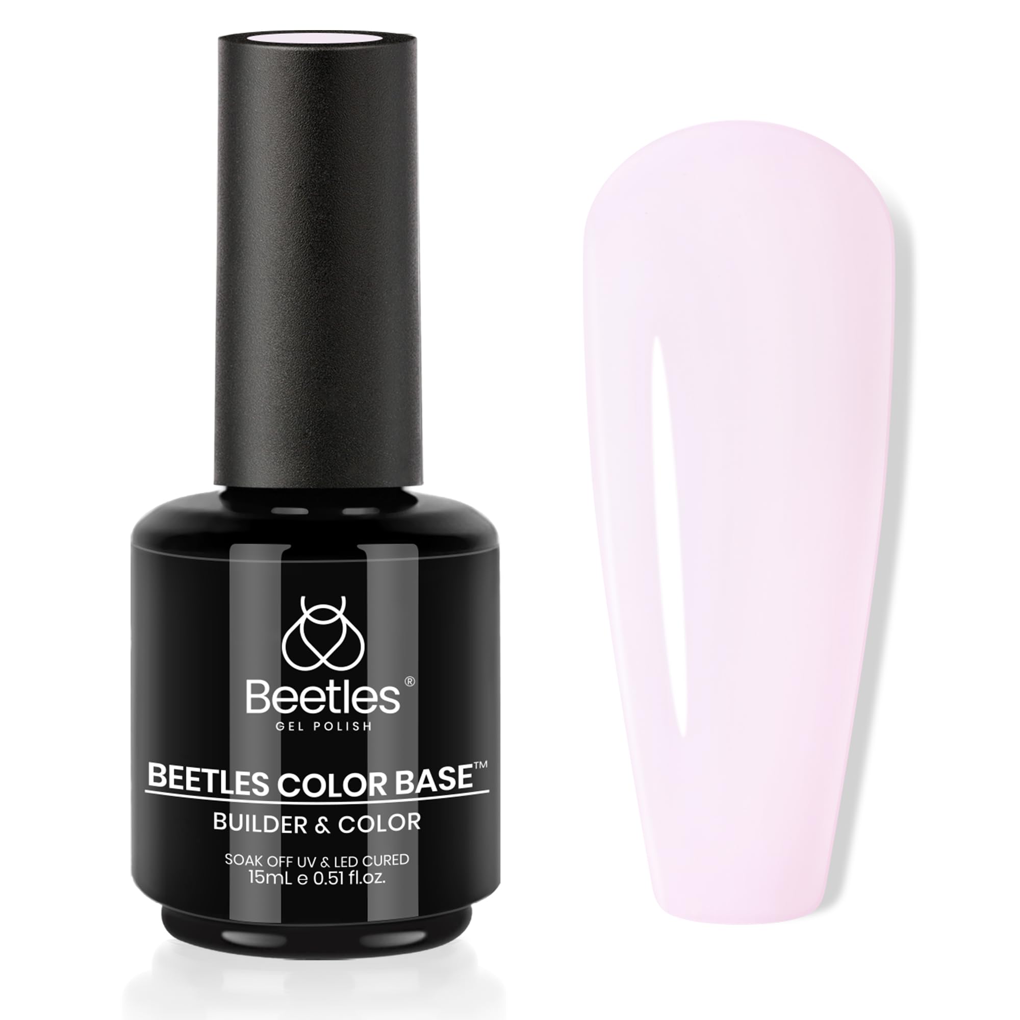 Beetles Rubber Base Gel Polish close-up bottle in sheer light pink for natural nude nails.