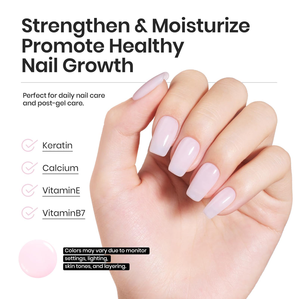 Beetles Rubber Base Gel Polish on natural nails highlighting gentle formula for strengthened nails.
