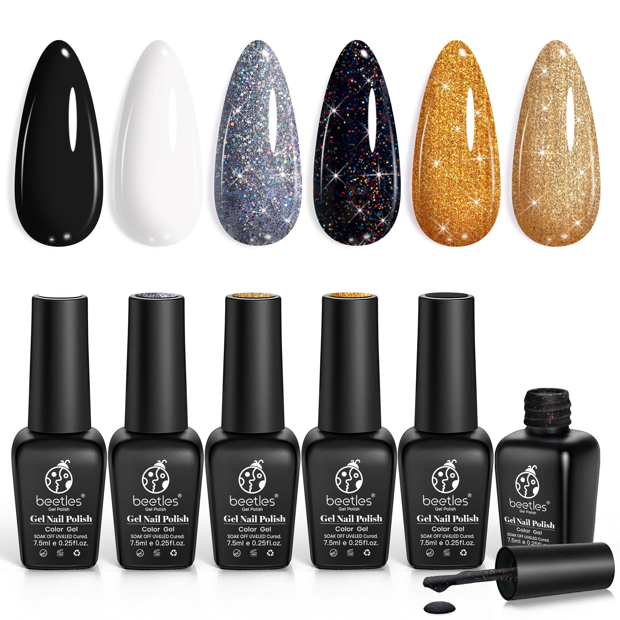 Beetles Shimmer Gel Nail Polish Set packaging showcases six colors for at-home manicures.