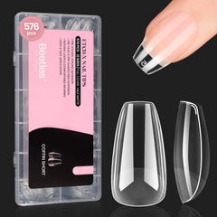 Beetles short coffin nail tips, 576-piece set, organized for quick selection and length options.