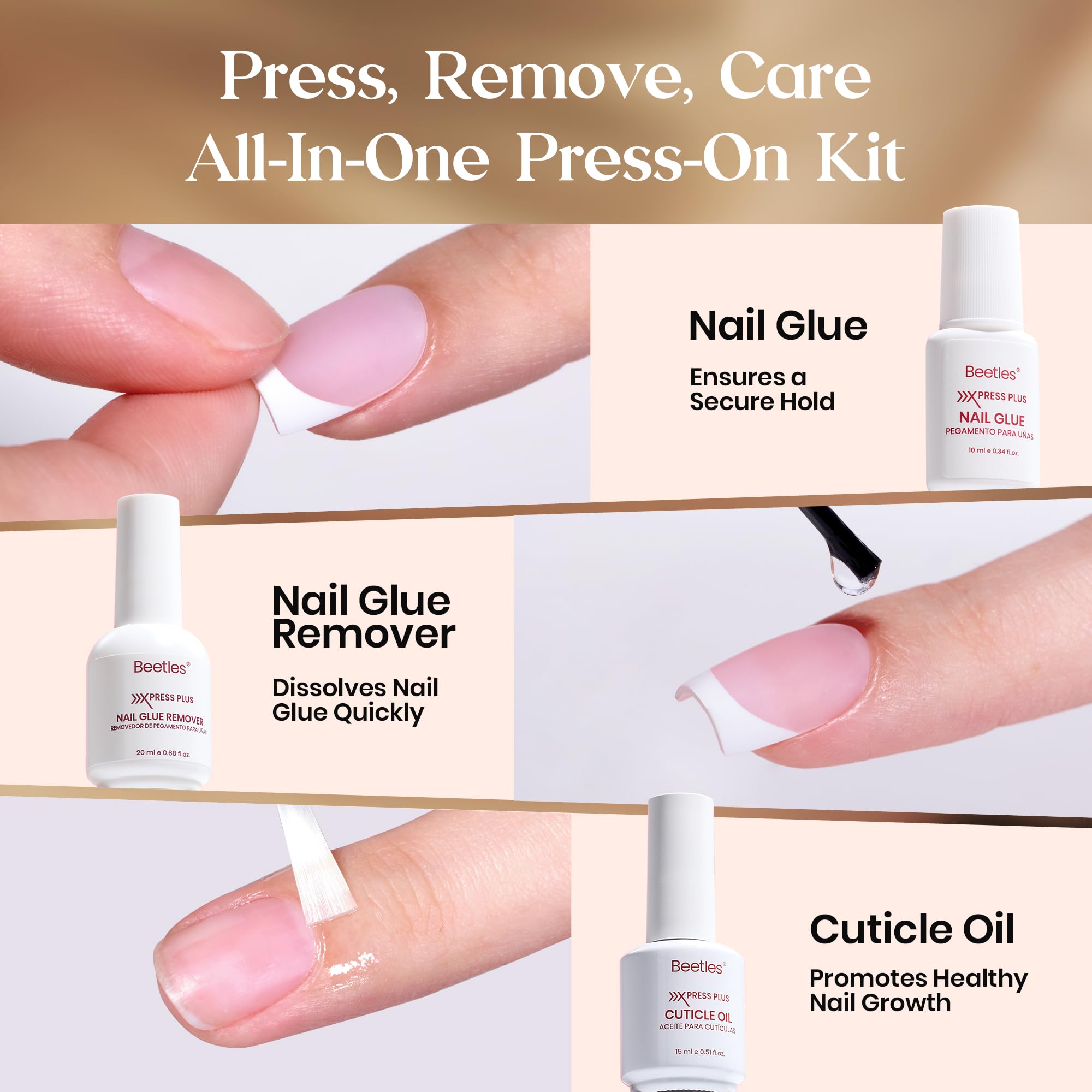 Beetles short square French-tip nails ready for DIY manicure