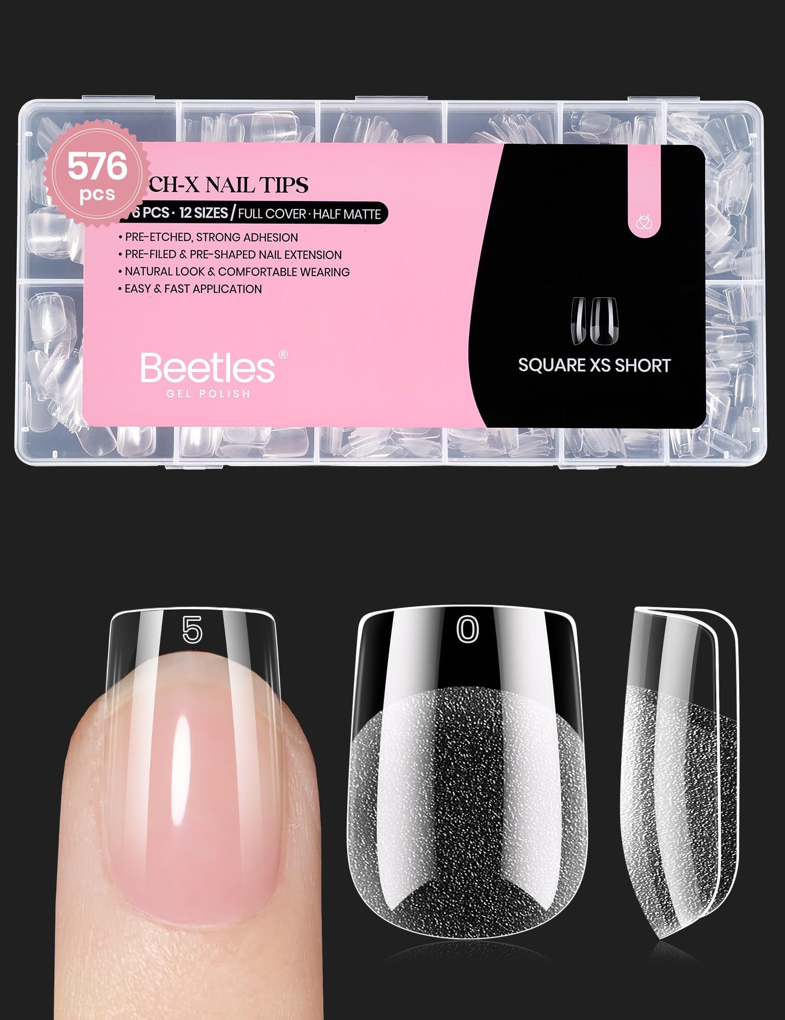 Beetles Gel Polish short square nail tips pack shot for quick at-home manicure