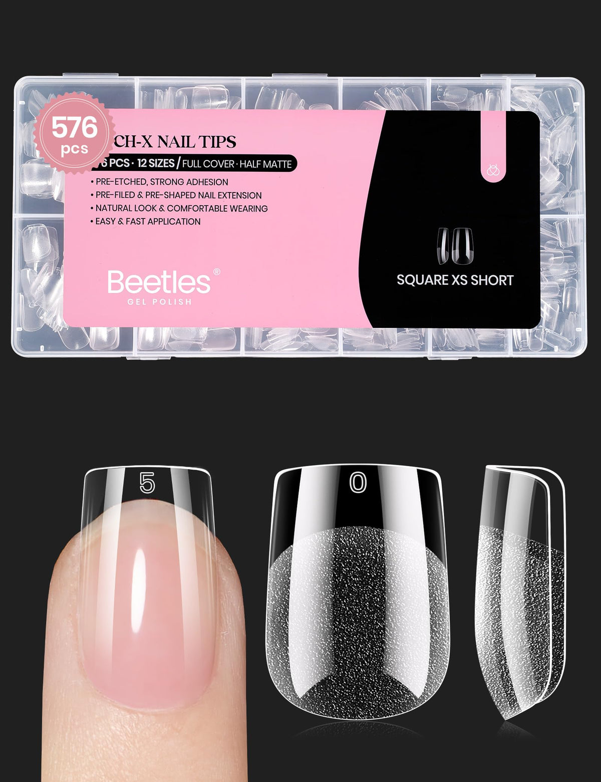 Beetles Gel Polish short square nail tips pack shot for quick at-home manicure