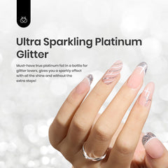 Beetles Silver Glitter nail art application close-up showing bright metallic lines