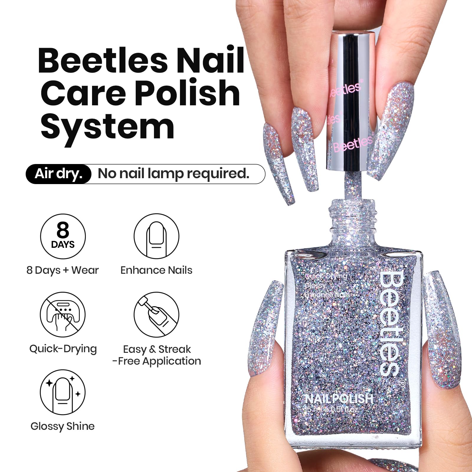 Beetles Gel Polish brush applying holographic glitter for smooth coverage