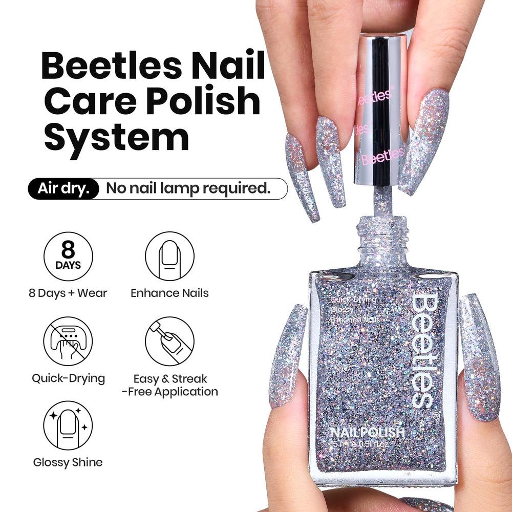 Beetles Gel Polish brush applying holographic glitter for smooth coverage