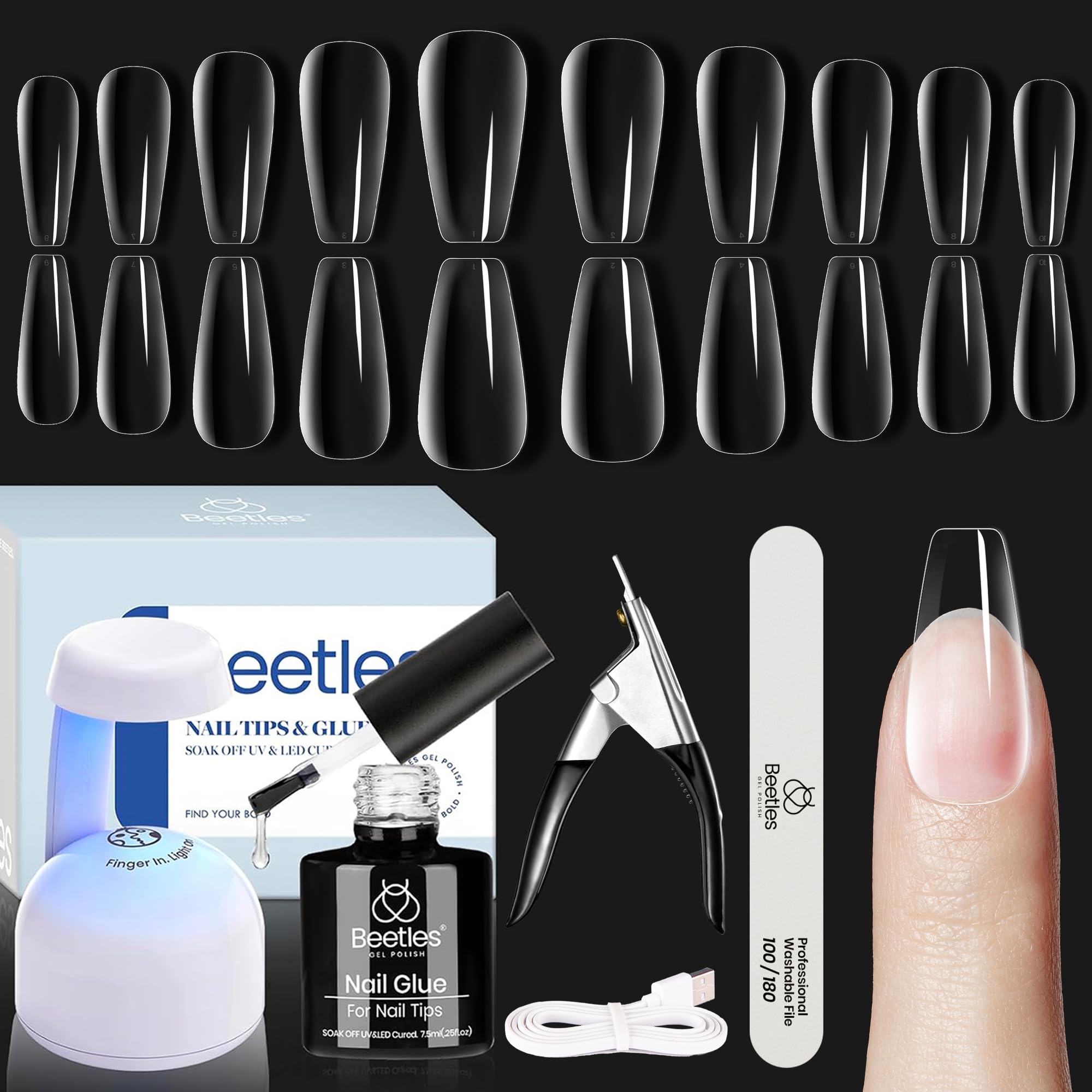 Beetles Soft Gel Nail Kit LED lamp offers quick, even curing for nails.