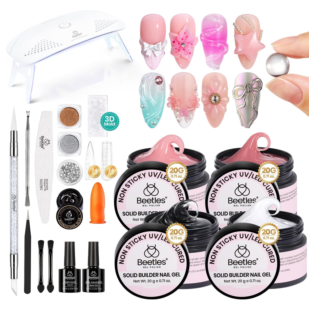 Beetles Solid Builder Gel kit with four colors for versatile 3D nail designs.