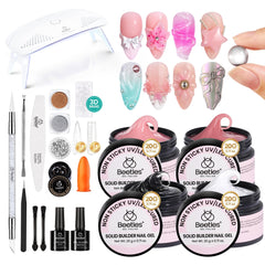 Beetles Solid Builder Gel kit with four colors for versatile 3D nail designs.