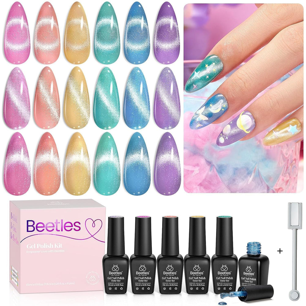 Beetles Spring Gel Nail Polish Set cat-eye magnet for customizable shimmer.
