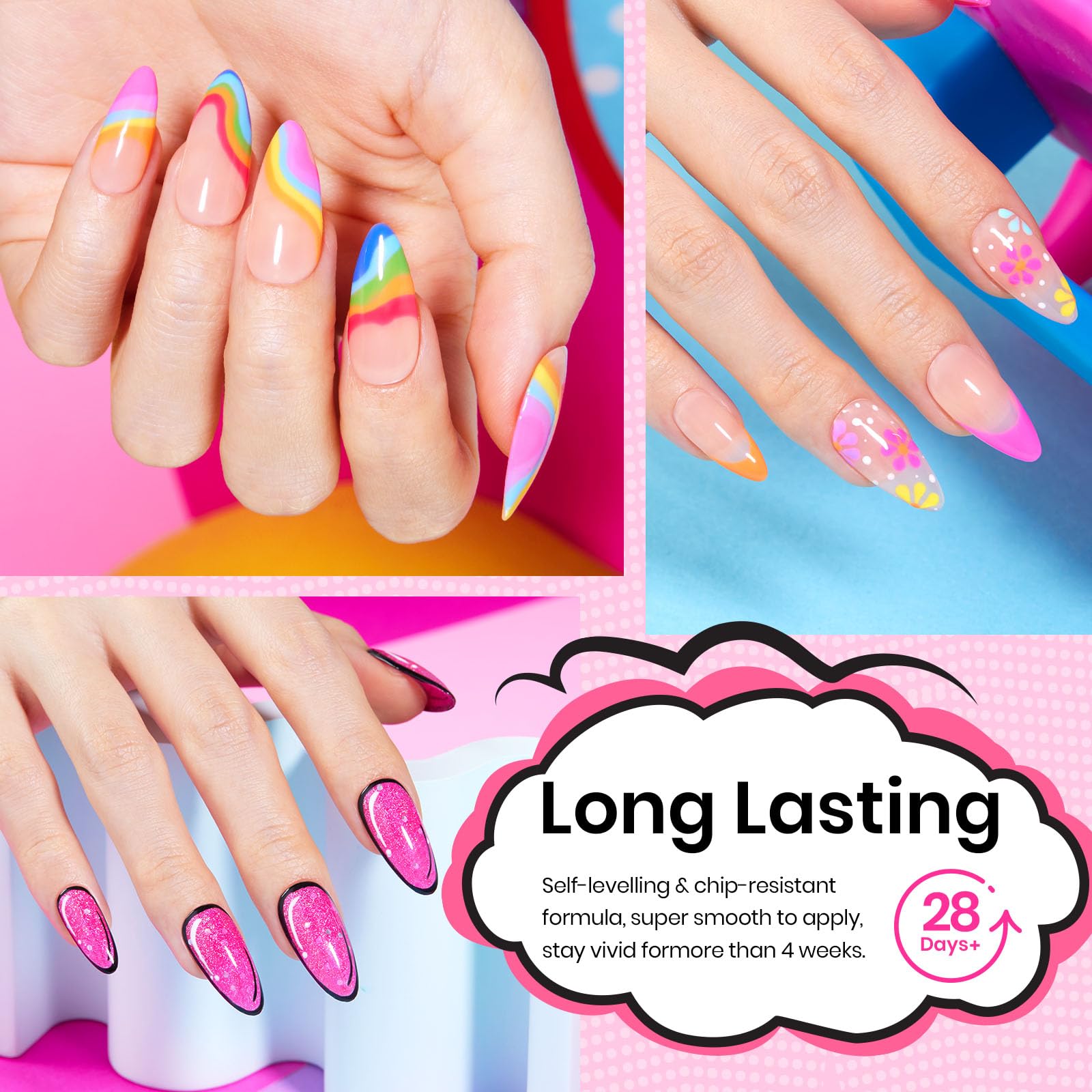 Beetles Summer Gel Nail Polish Set neon purple swatches for playful nails and easy layering