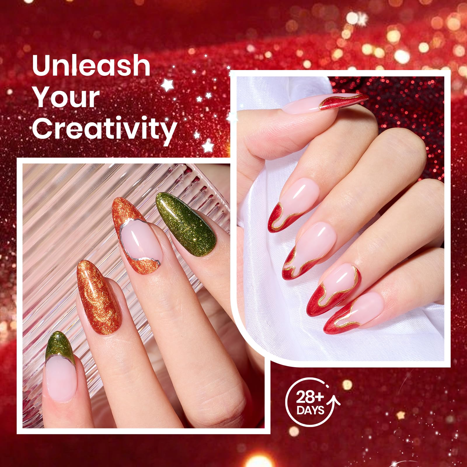 Beetles swirl-thread art example demonstrates two-tone design on nails.