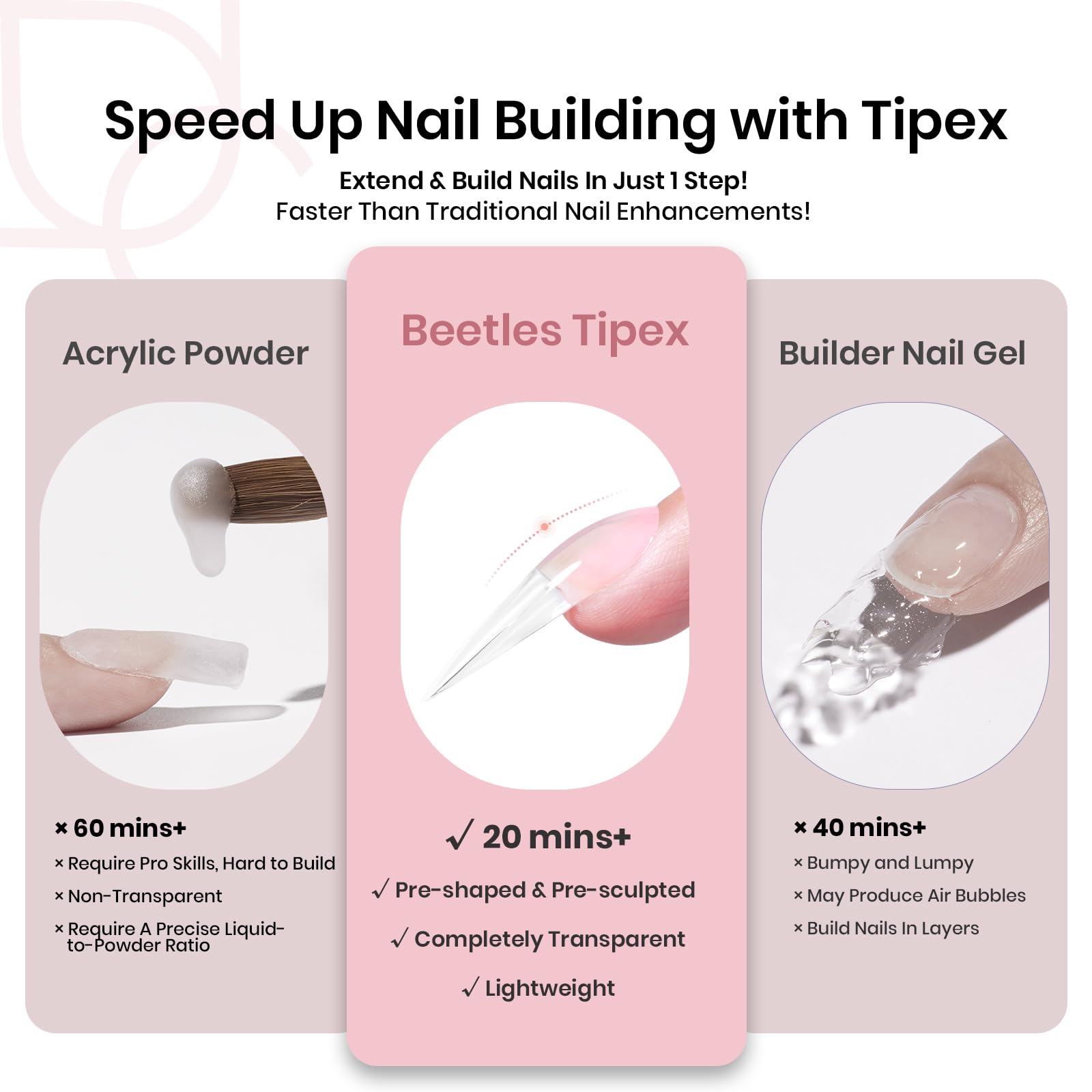 Beetles Tipex 16-sizes fit for a wide range of nail beds.