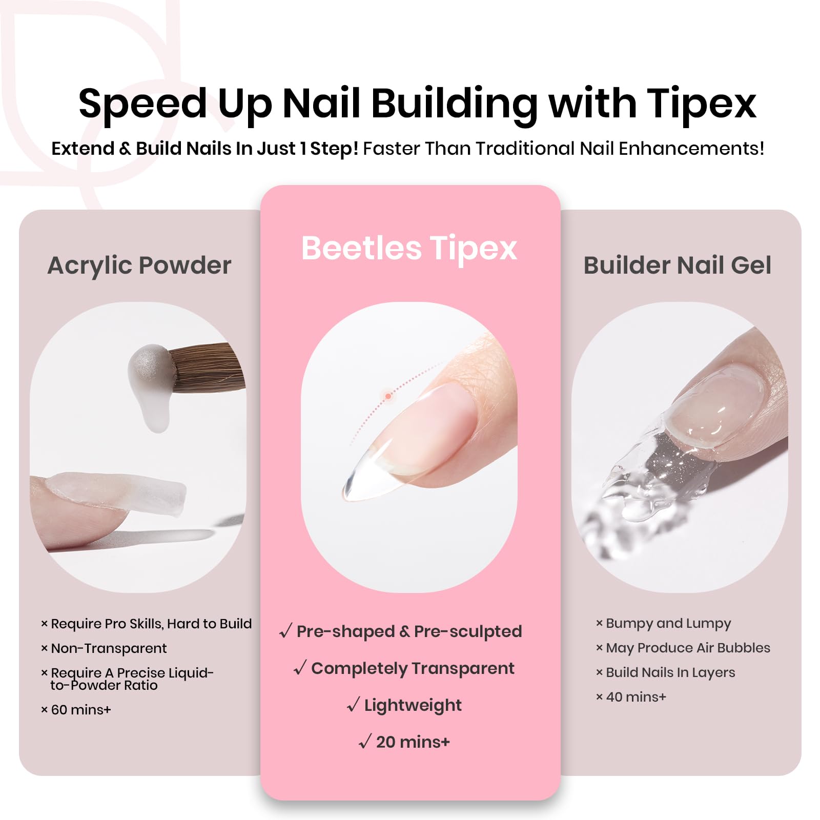Beetles Tipex 16-sizes nail tips make it easier to match natural shapes.