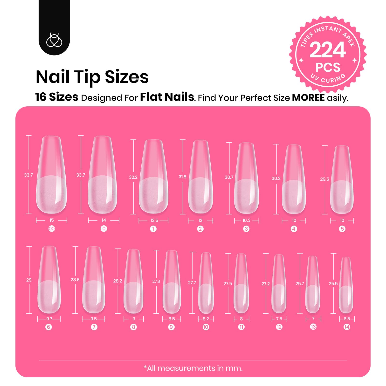 Beetles Tipex size guide with 16 sizes for precise fit.