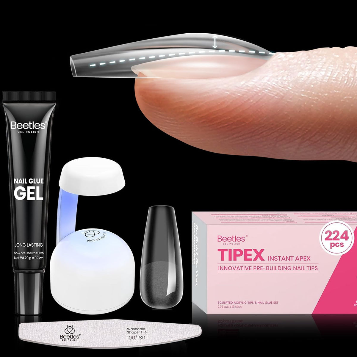 Beetles Tipex 224 tips in 16 sizes deliver precise salon-quality extensions.