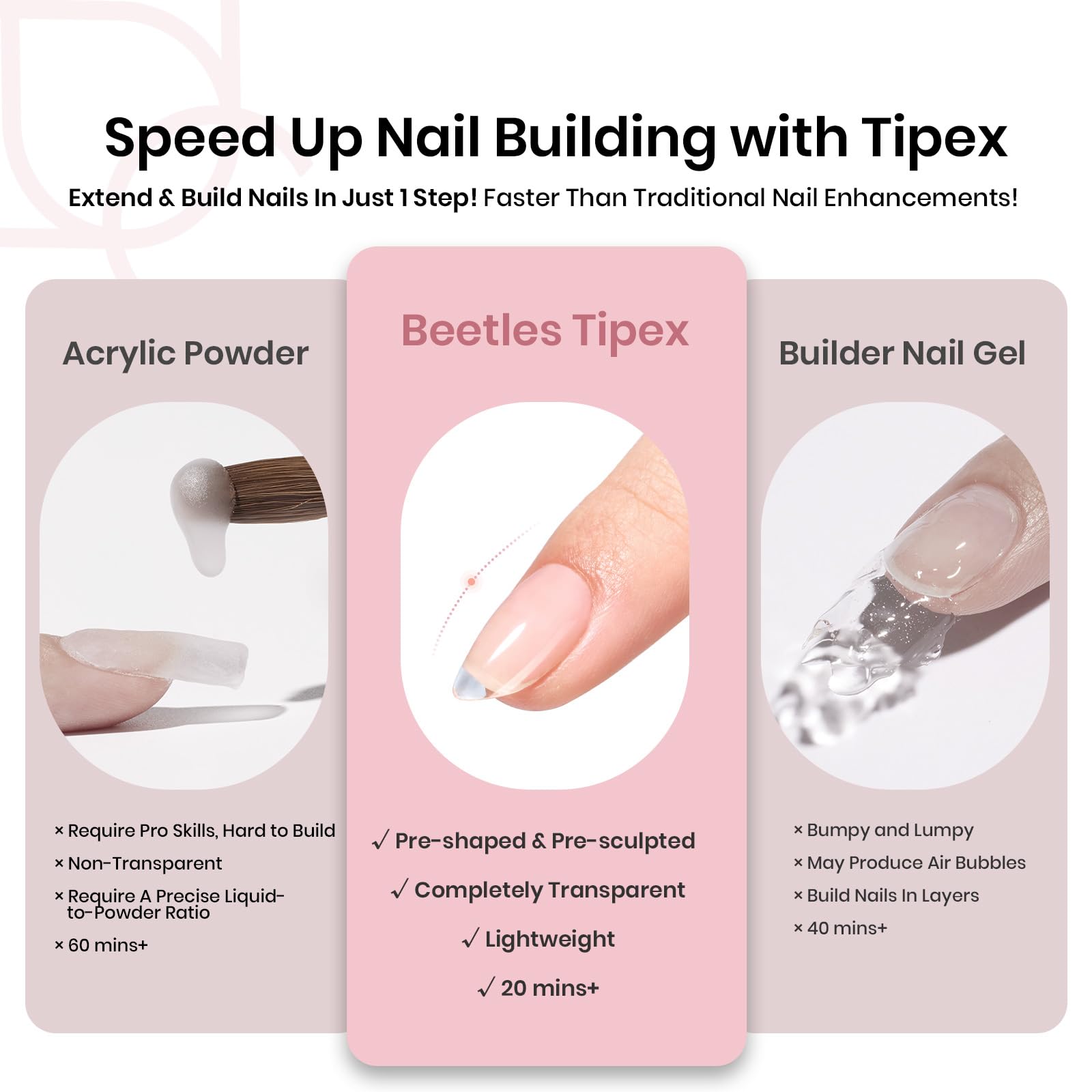 Beetles Tipex almond short nail tips during application ready-to-use base
