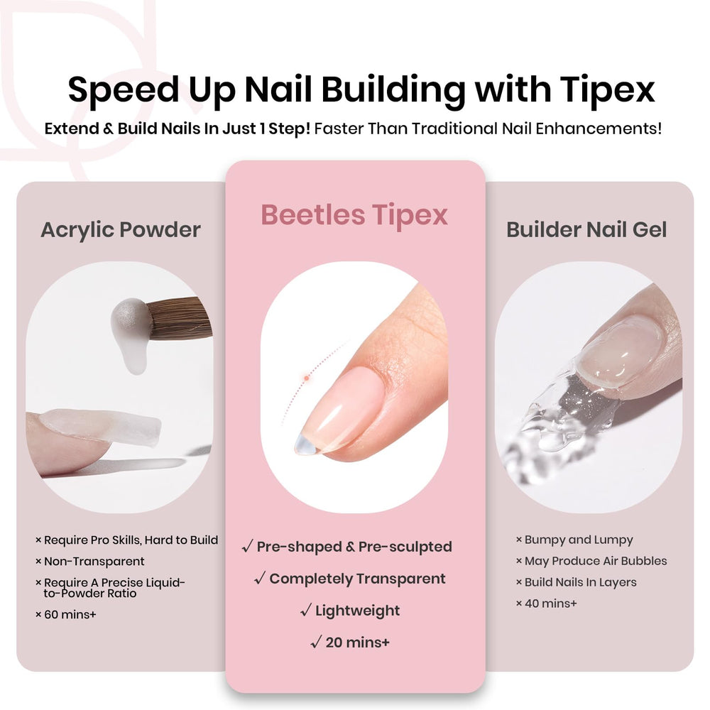 Beetles Tipex almond short nail tips during application ready-to-use base