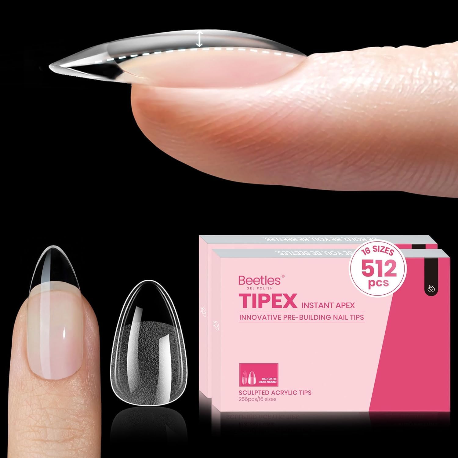 Beetles Tipex almond short nail tips assembly for quick-set application