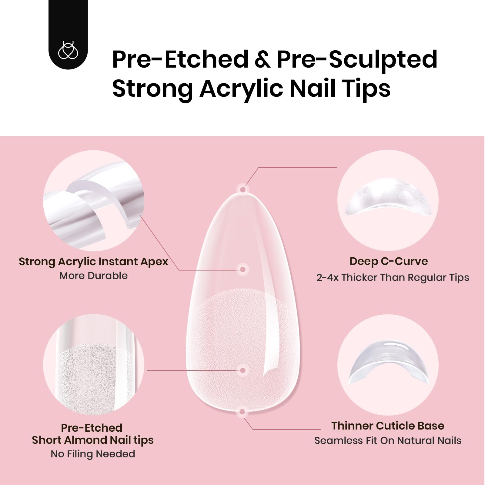 Beetles Tipex almond short nail tips package photo emphasizing odorless durable material