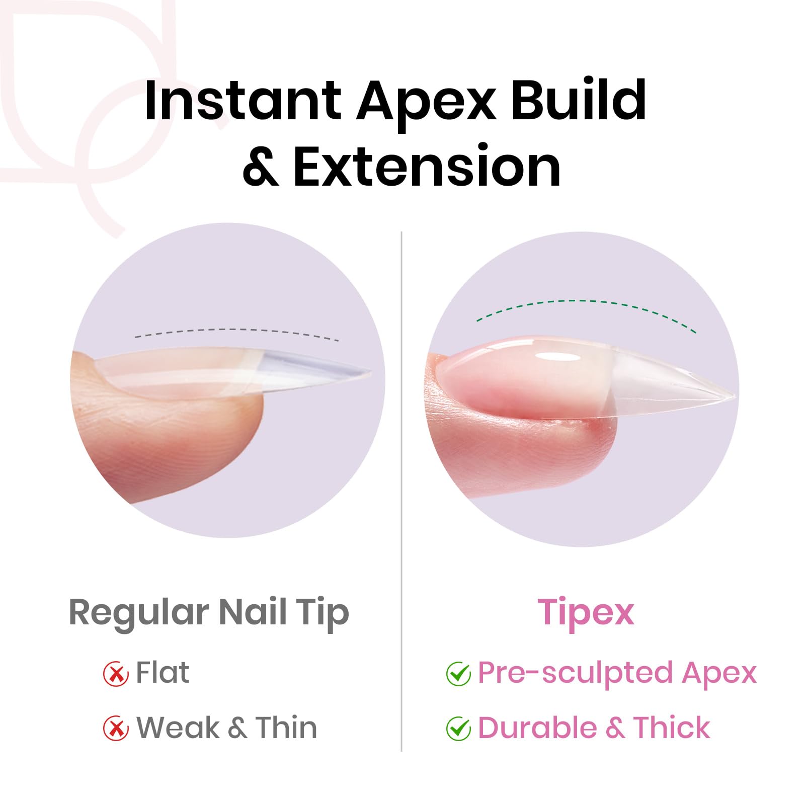 Beetles Tipex built-apex tips highlight the built-in apex for quick, strong nail formations.