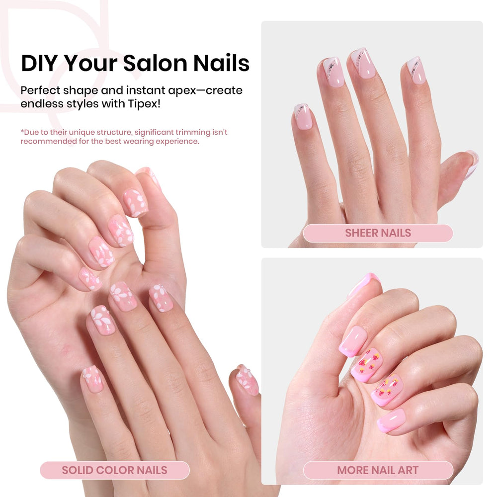 Beetles Tipex extra-short squoval tips close-up for quick at-home manicures