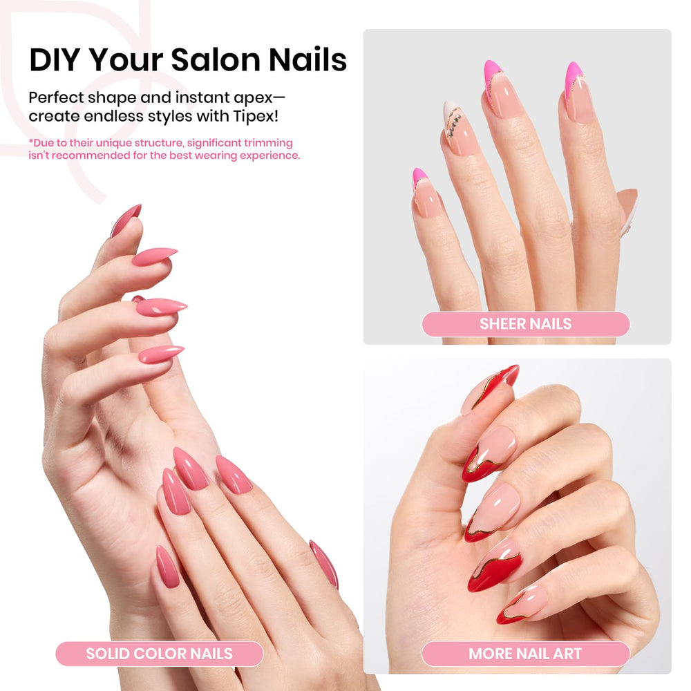 Beetles Tipex full-cover almond nail tips provide seamless coverage and shape.