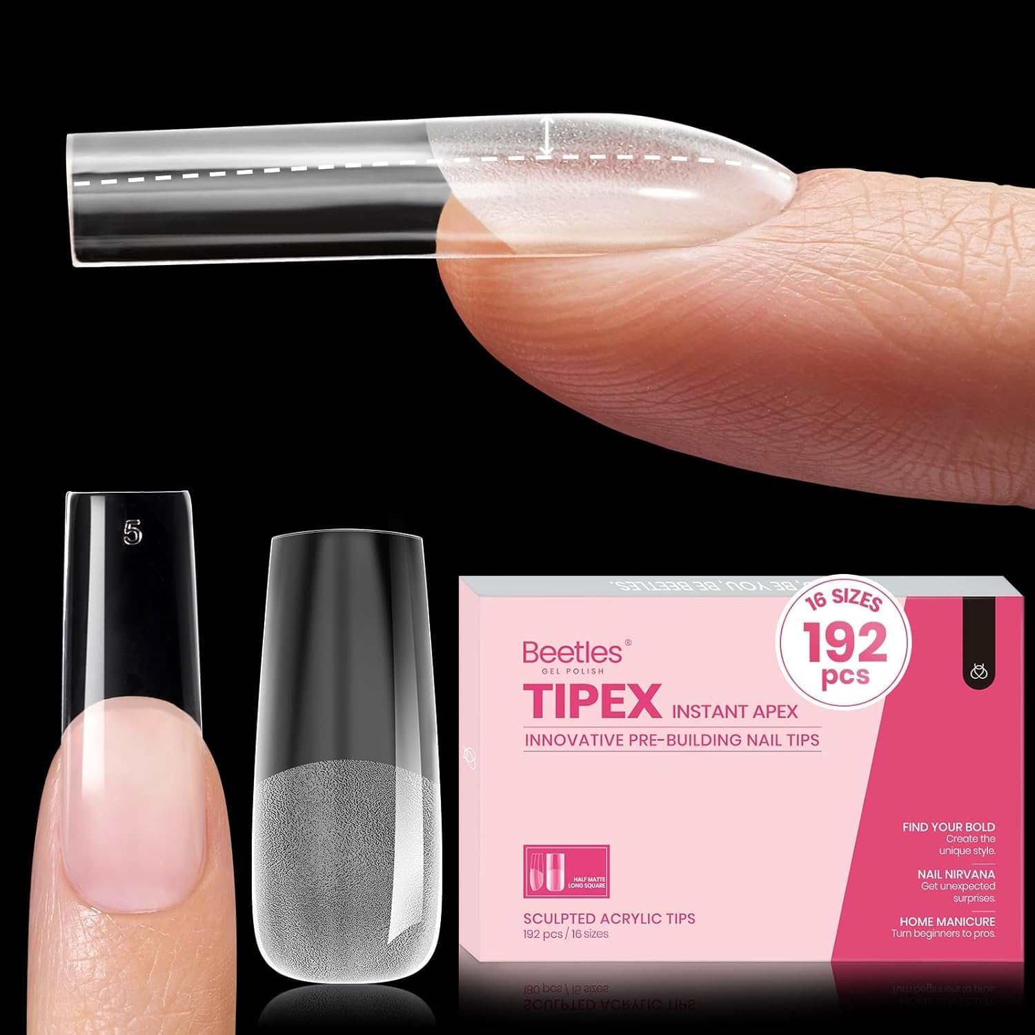 Beetles Tipex instant apex nail tips with square long shape for strong, full-coverage results.