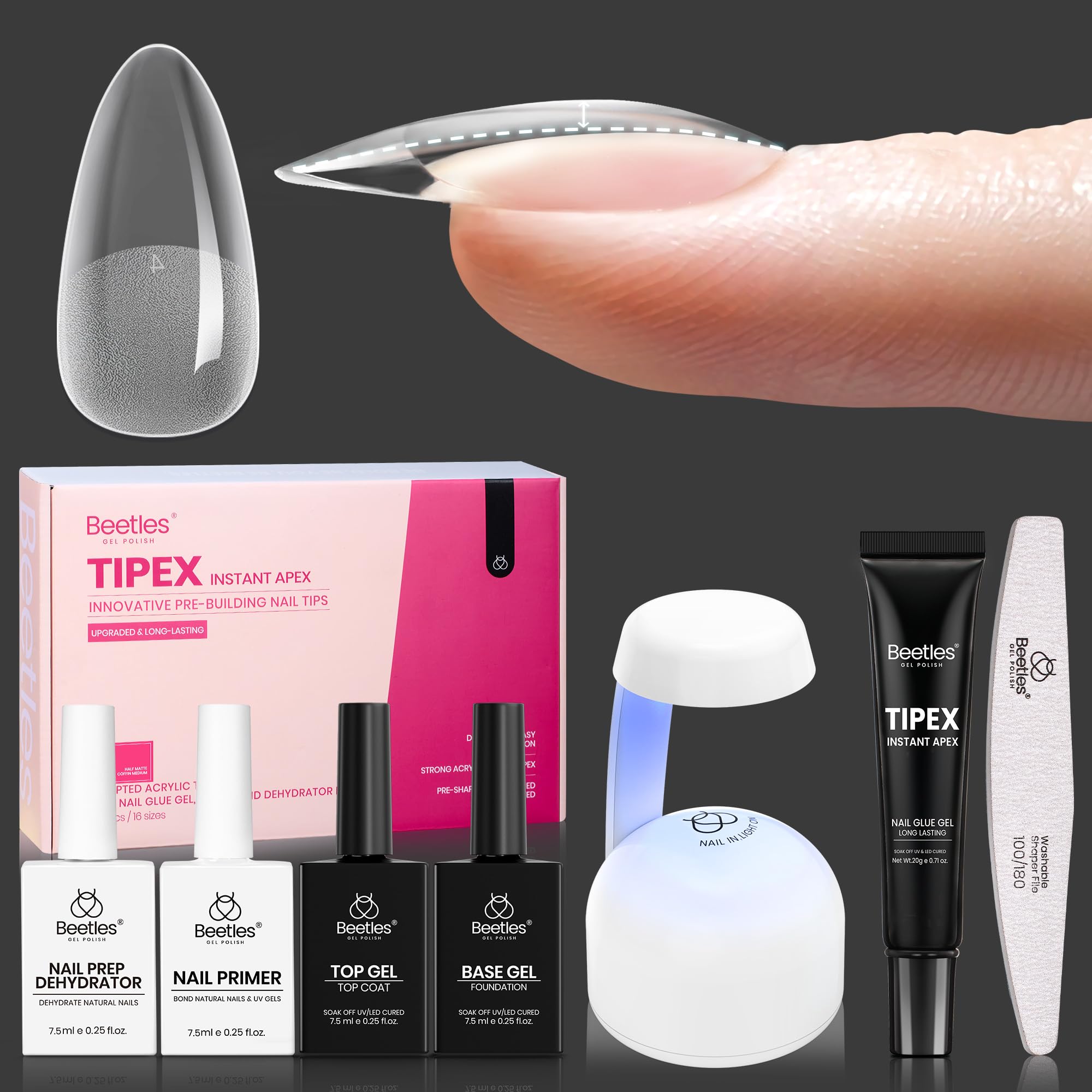 Beetles Tipex: juego completo de puntas de uñas, 224 piezas para resultados profesionales.