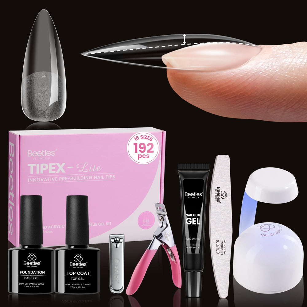 Beetles Tipex Lite apex nail tips 192pcs kit for precise natural-looking extensions.