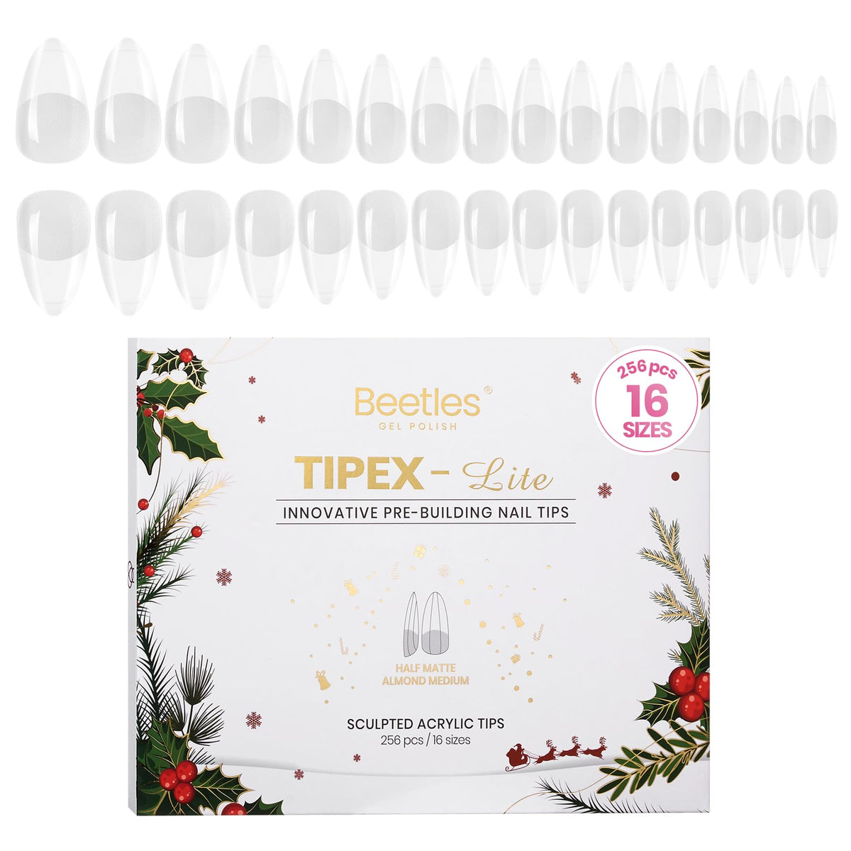 Beetles Tipex Lite apex nail tips almond medium 256pcs pack for a natural fit and quick results.