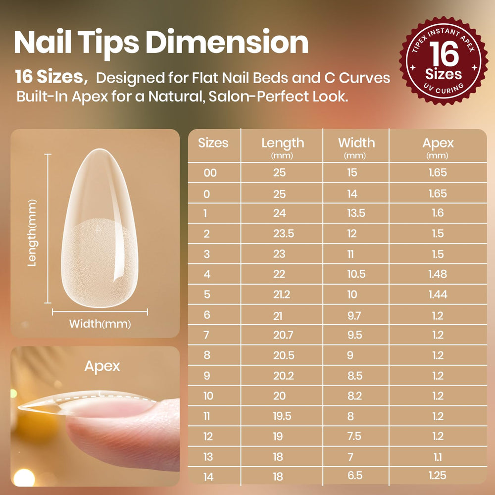 Beetles Tipex Lite apex nail tips built-in apex provide immediate structure.