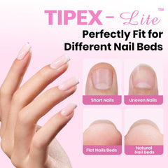 Beetles Tipex Lite Apex Nail Tips Kit assembled on hand showing natural-fit finish.